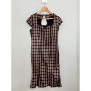 Dancing Days by Banned women’s Large tartan plaid heart neckline long dress